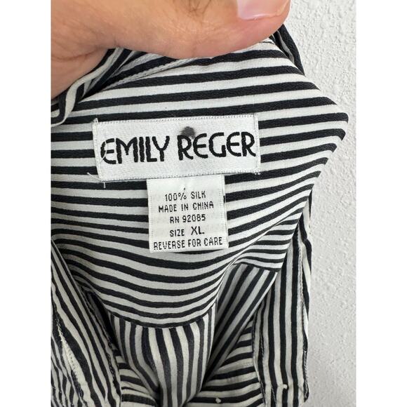 Emily Reger Vintage 100% Silk Striped Button Shirt XL - Picture 5 of 5